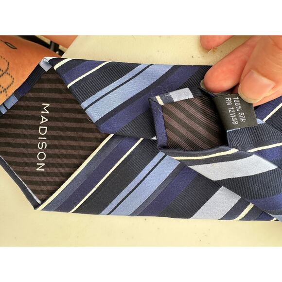 Vintage Madison Blue Striped Silk Necktie - Picture 2 of 3